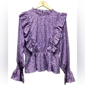 Influence Feminine Cottage ruffle blouse. Size 14. Lavender with black floral